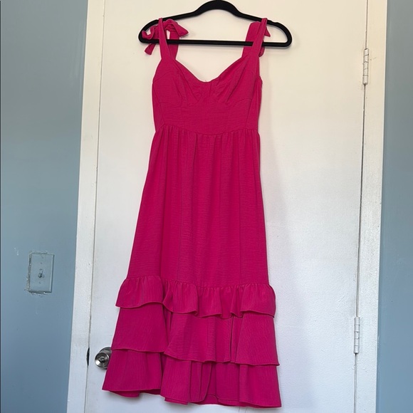 Pink Ruffled Midi Dress - Picture 3 of 6